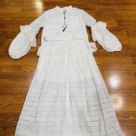 ACLER VALENTINE BRODERIE COTTON LING SLEEVE MIDI DRESS IVORY AU 6 / US 2 - Picture 10 of 16